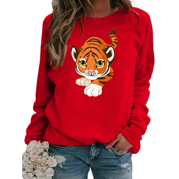 Women Long Sleeve 3D Animal Print Pullover T shirt Ladies Loose Casual Tops NEW 
